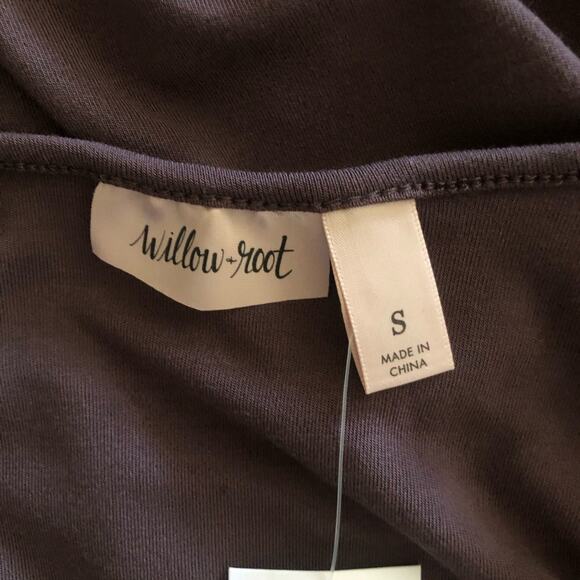 willow-root NWT Women’s Fitted Knit Top Contrast Lace Bell Sleeves Raisin Small - Picture 11 of 16